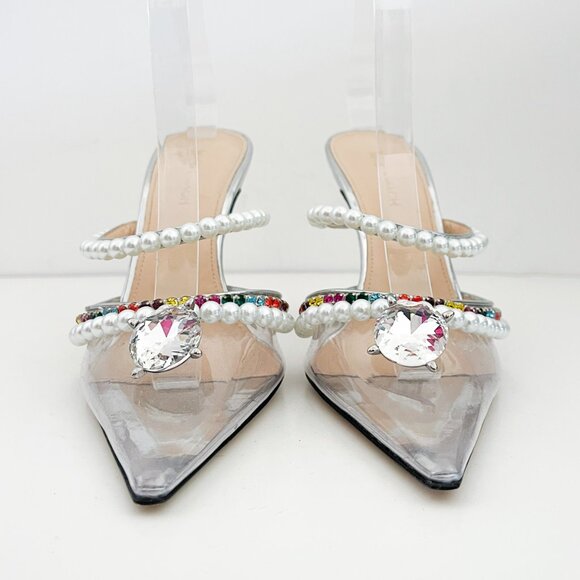 Mach & Mach Diamond of Elizabeth Imitation Pearl Pointed Toe Mule Crystals PVC - Picture 2 of 12